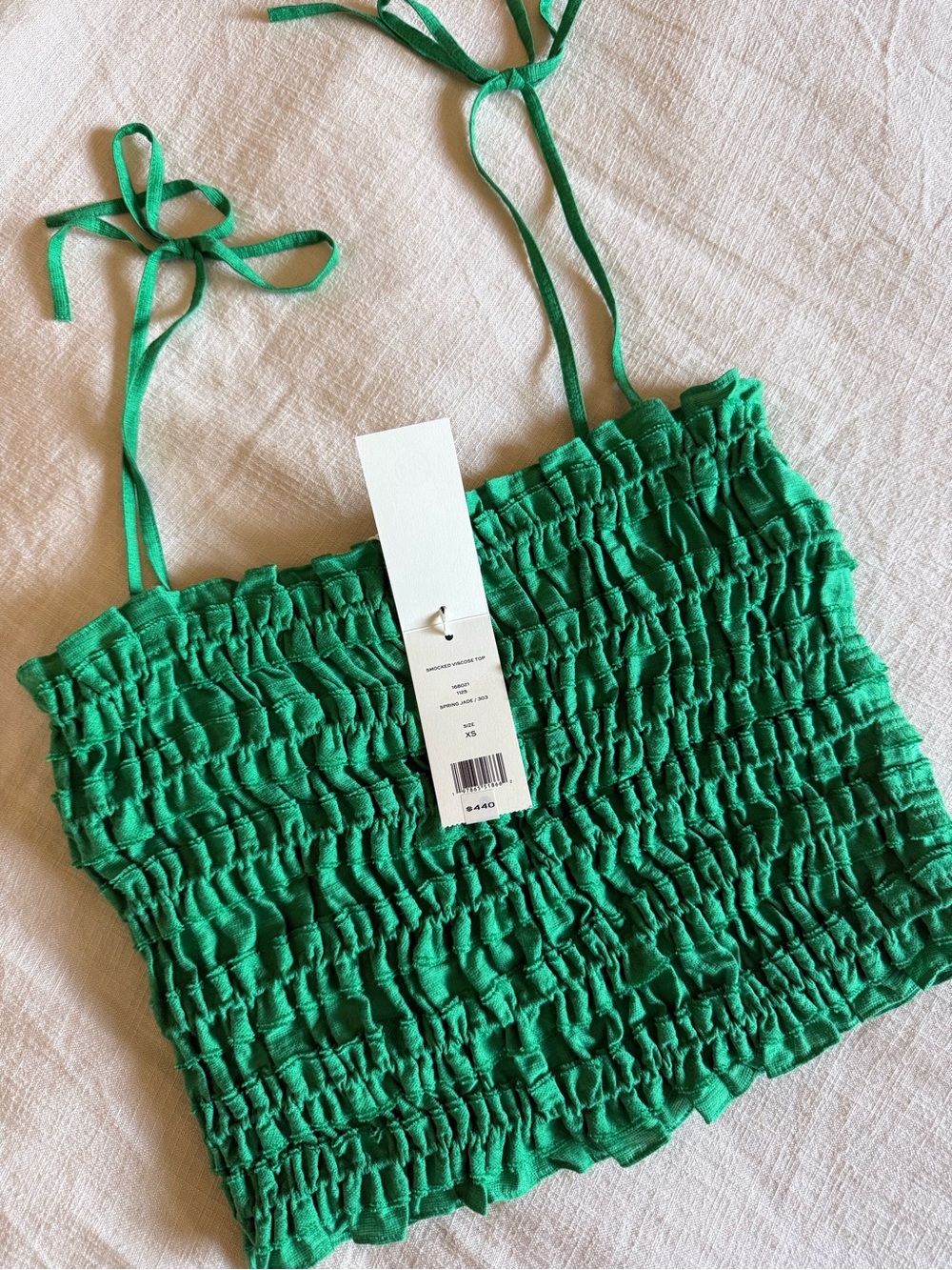 Tory Burch Emerald Green Smocked Cami Crop NWT